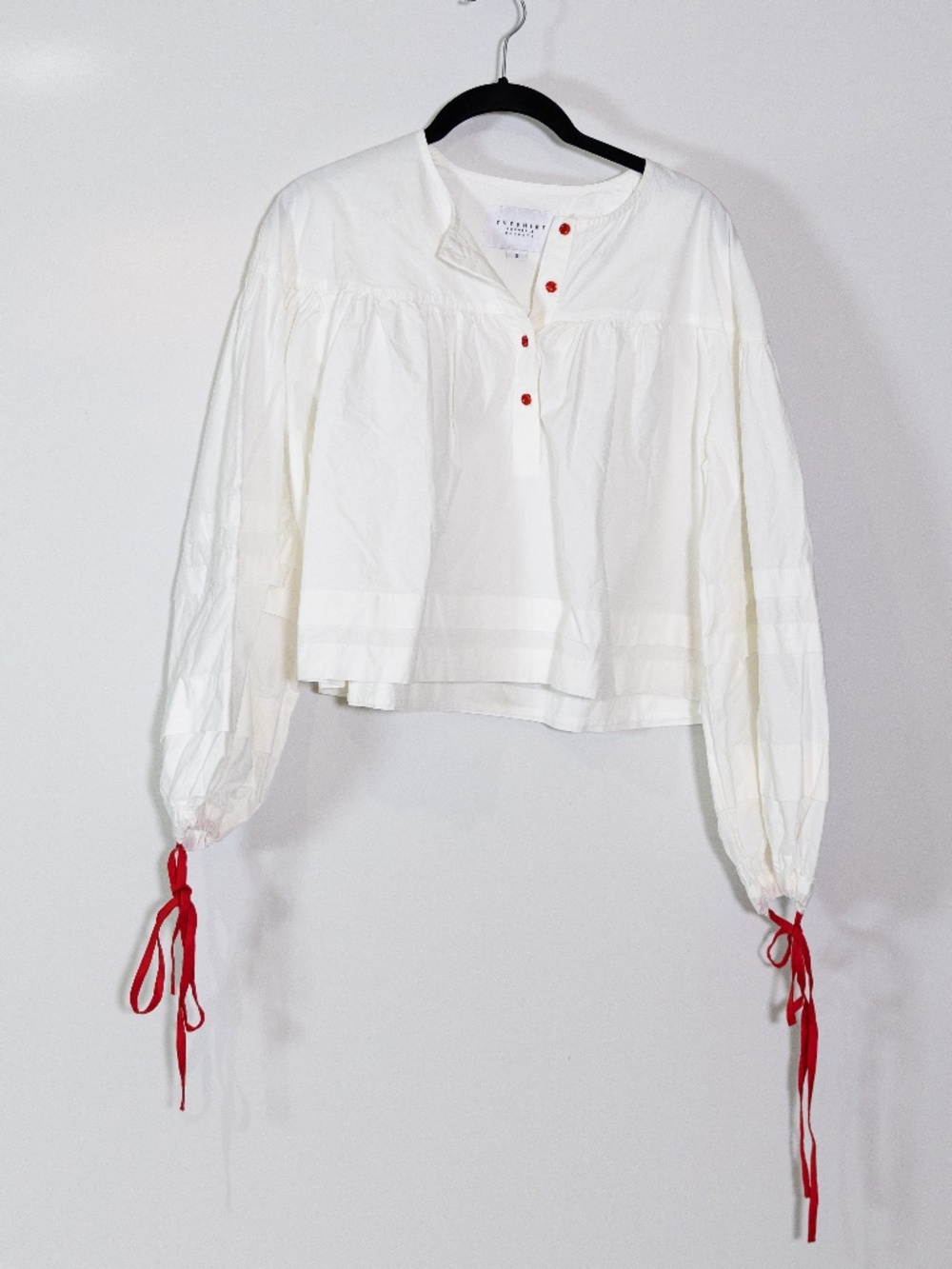 Rochelle Behrens The Shirt The Callah Cotton Poplin Blouse White Red Small